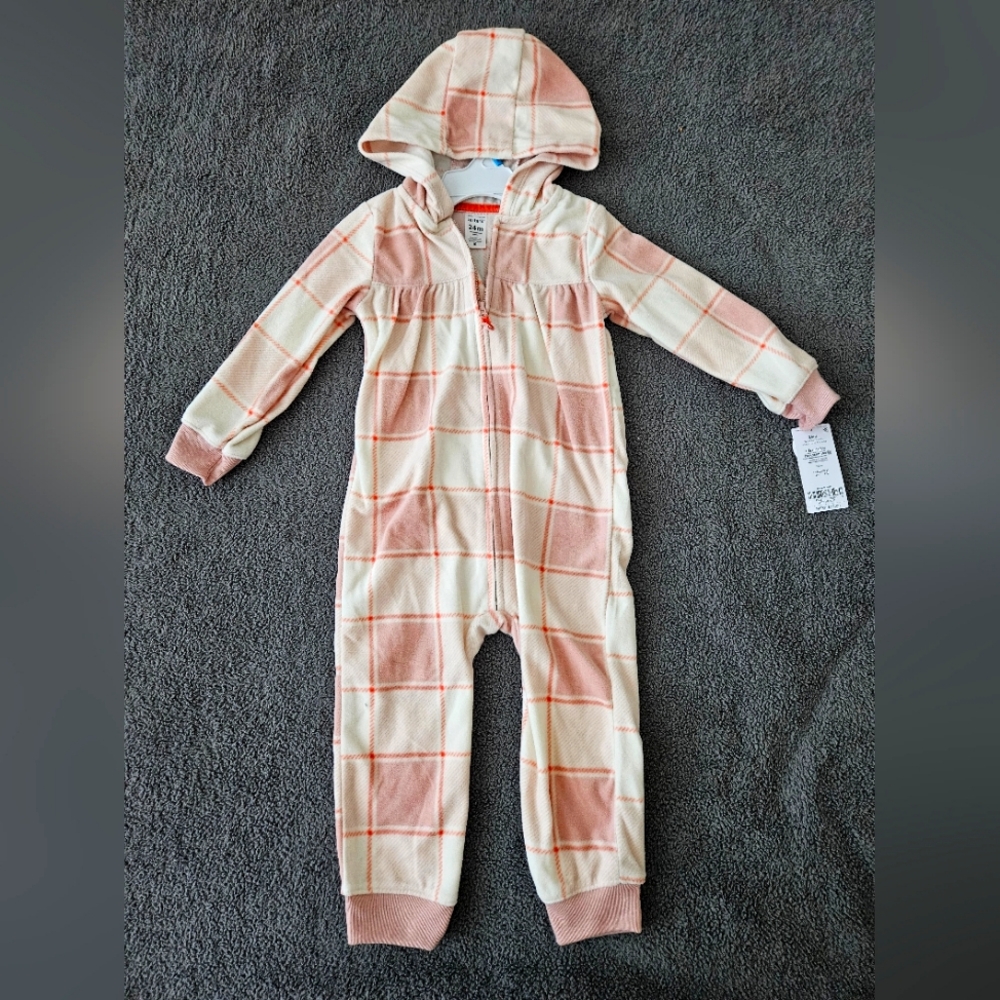Carter's Hooded Jumpsuit Pink/White Size 24mo